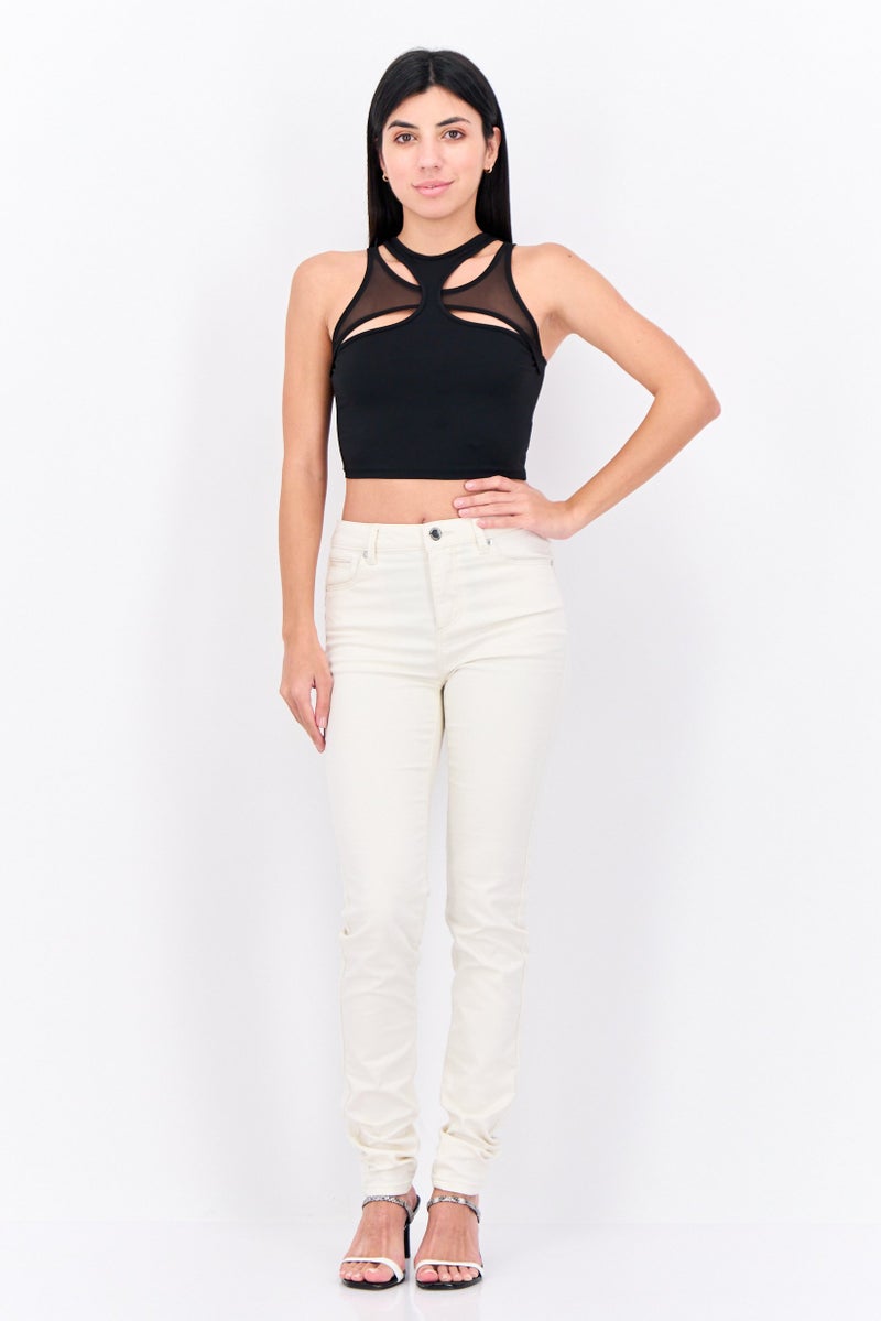 Bershka Women Crew Neck Sleeveless Solid Top, Black  - Image 4