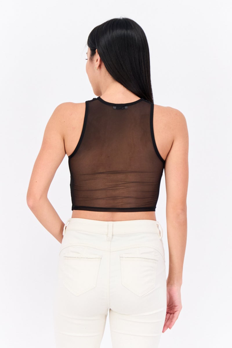 Bershka Women Crew Neck Sleeveless Solid Top, Black  - Image 3