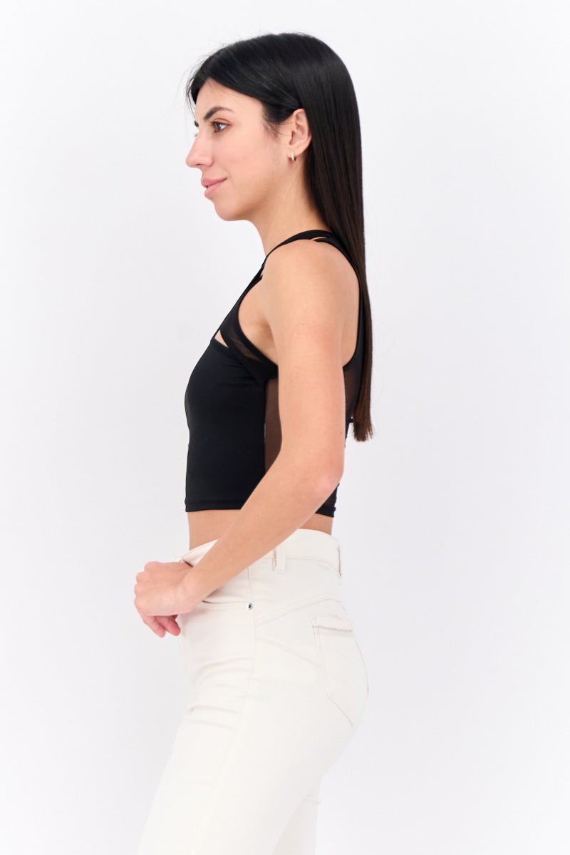 Bershka Women Crew Neck Sleeveless Solid Top, Black  - Image 2