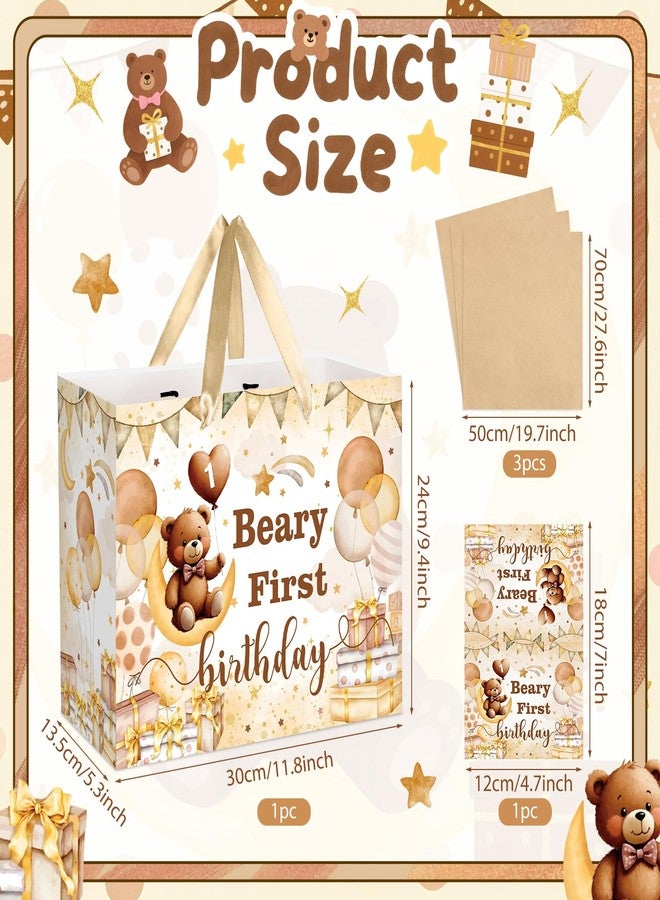 LUUFILx Beary First Birthday Decorations for Boys Girls Beary 1st Birthday Gift Bags with Tissue Paper Greeting Card Bear Birthday Decor for Kids Cute Bear Baby Shower Wrapping Paper Party Favors Decor Supplies - Image 5