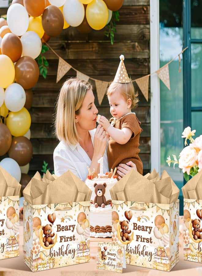LUUFILx Beary First Birthday Decorations for Boys Girls Beary 1st Birthday Gift Bags with Tissue Paper Greeting Card Bear Birthday Decor for Kids Cute Bear Baby Shower Wrapping Paper Party Favors Decor Supplies - Image 3