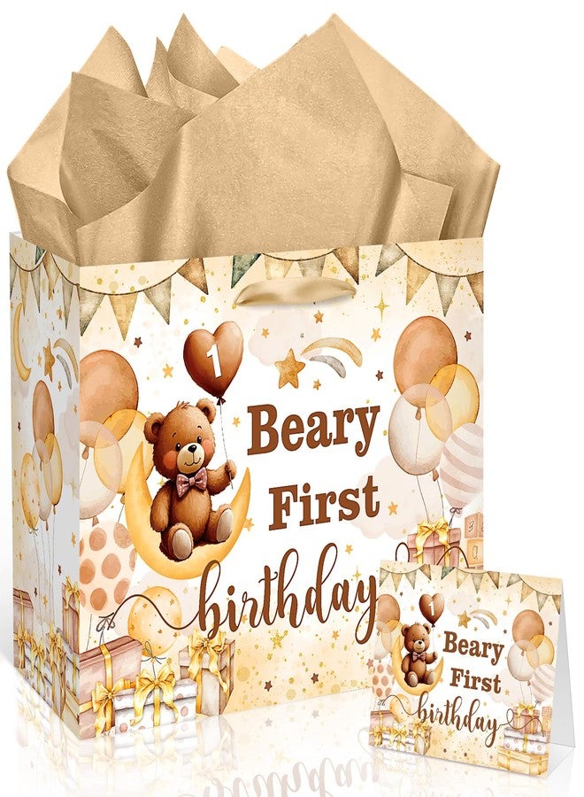 LUUFILx Beary First Birthday Decorations for Boys Girls Beary 1st Birthday Gift Bags with Tissue Paper Greeting Card Bear Birthday Decor for Kids Cute Bear Baby Shower Wrapping Paper Party Favors Decor Supplies - Image 1