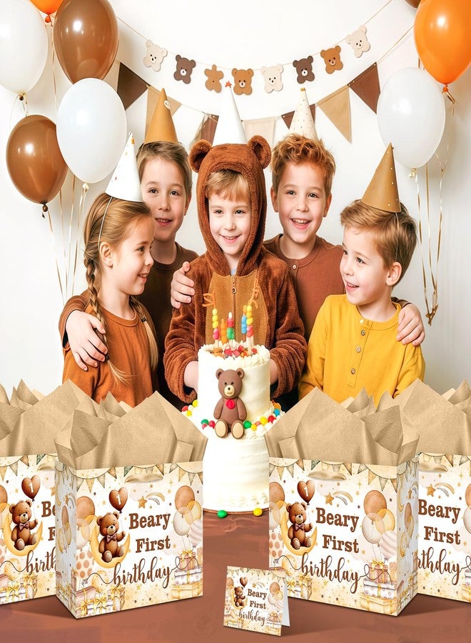LUUFILx Beary First Birthday Decorations for Boys Girls Beary 1st Birthday Gift Bags with Tissue Paper Greeting Card Bear Birthday Decor for Kids Cute Bear Baby Shower Wrapping Paper Party Favors Decor Supplies - Image 2