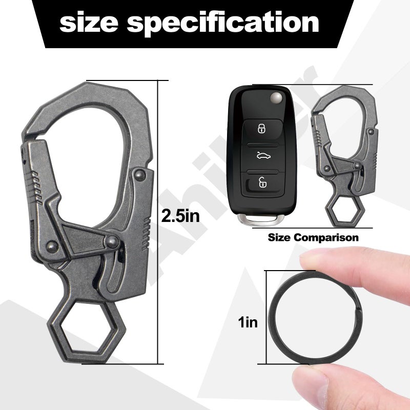 Ahiller Carabiner Clip 2.5'' Zinc Alloy Double Lock Rhombus Keychain with 2 Key Rings for Car Key Hike Ride Outdoor Sports,Heavy Duty Key Holder for Men and Women-Gunmetal - Image 4