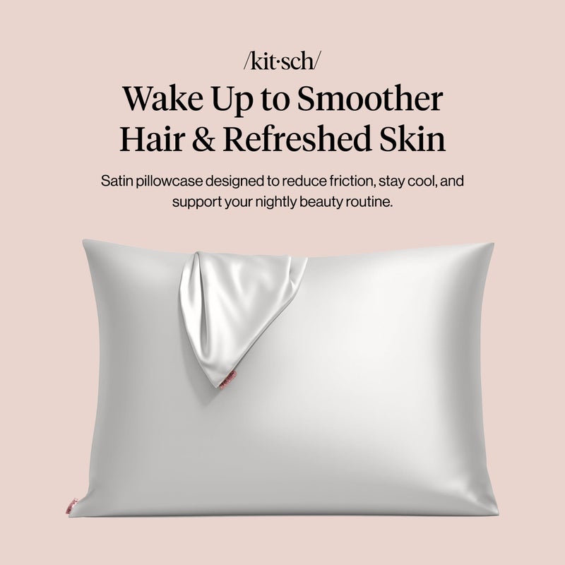 Kitsch Satin Pillowcase with Zipper for Hair & Skin, Softer Than Silk Pillow Cases Queen, Wrinkle-Free, Smooth and Cooling Satin Pillow Covers, Standard Size 19"x26", Silver - Image 2