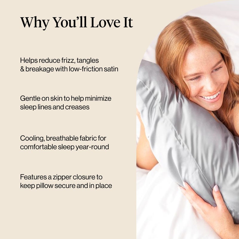 Kitsch Satin Pillowcase with Zipper for Hair & Skin, Softer Than Silk Pillow Cases Queen, Wrinkle-Free, Smooth and Cooling Satin Pillow Covers, Standard Size 19"x26", Silver - Image 5