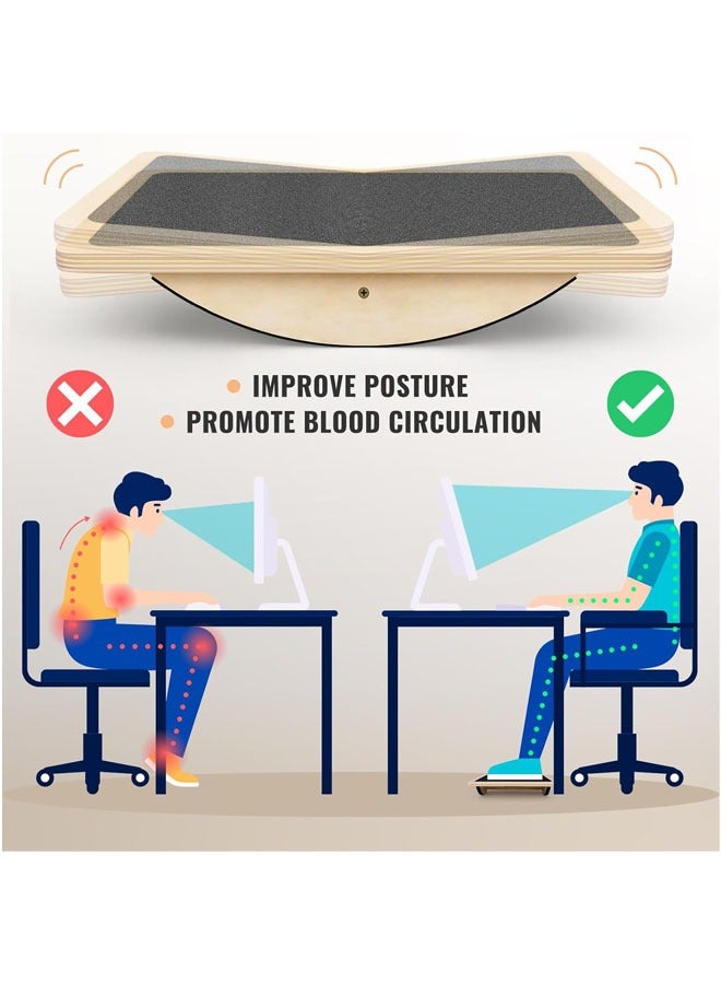 هاي هونور لوح توازن خشبي احترافي، لوح هزاز، لوح هزاز، ملحق مكتب خشبي واقف، مضاد للانزلاق، 350 رطل للوحات التوازن للعلاج الطبيعي ， لوح توازن أسفل المكتب، بكرة مضادة للانزلاق، قوة أساسية، ثبات الألواح المتذبذبة للمكتب (44*33*7.8 سم) - Image 3