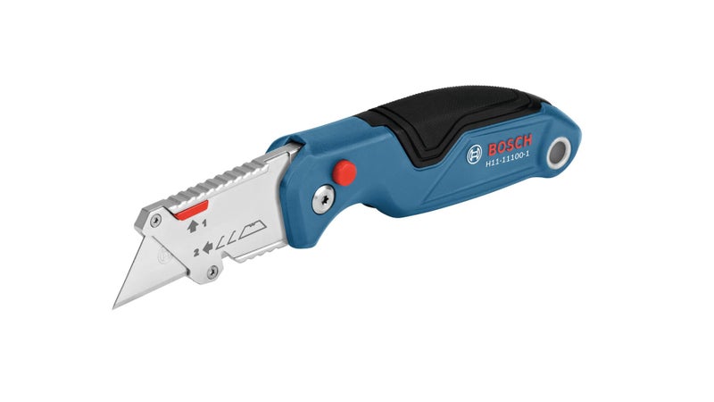 BOSCH H11-11100-1 Folding Utility Knife | Compact, Portable, and Durable with Integrated Blade Storage, Thumb Rest, and Includes Belt Clip, Strap Cutter, 3 Blades - Image 1