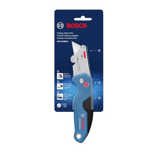 BOSCH H11-11100-1 Folding Utility Knife | Compact, Portable, and Durable with Integrated Blade Storage, Thumb Rest, and Includes Belt Clip, Strap Cutter, 3 Blades - Image 4