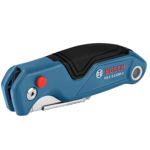 BOSCH H11-11100-1 Folding Utility Knife | Compact, Portable, and Durable with Integrated Blade Storage, Thumb Rest, and Includes Belt Clip, Strap Cutter, 3 Blades - Image 3