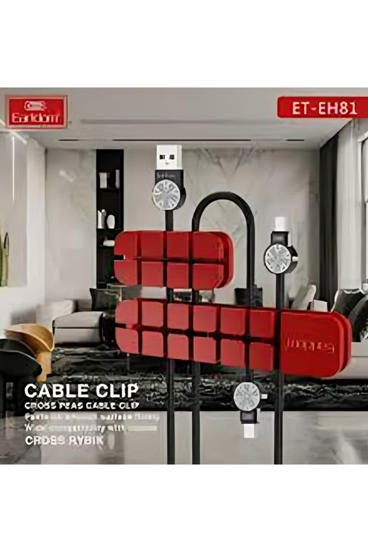 Earldom ET-EH81 Cable Clip Organizer For Cables, USB cords, HDMI cables, and Headphone wires - Red - Image 4
