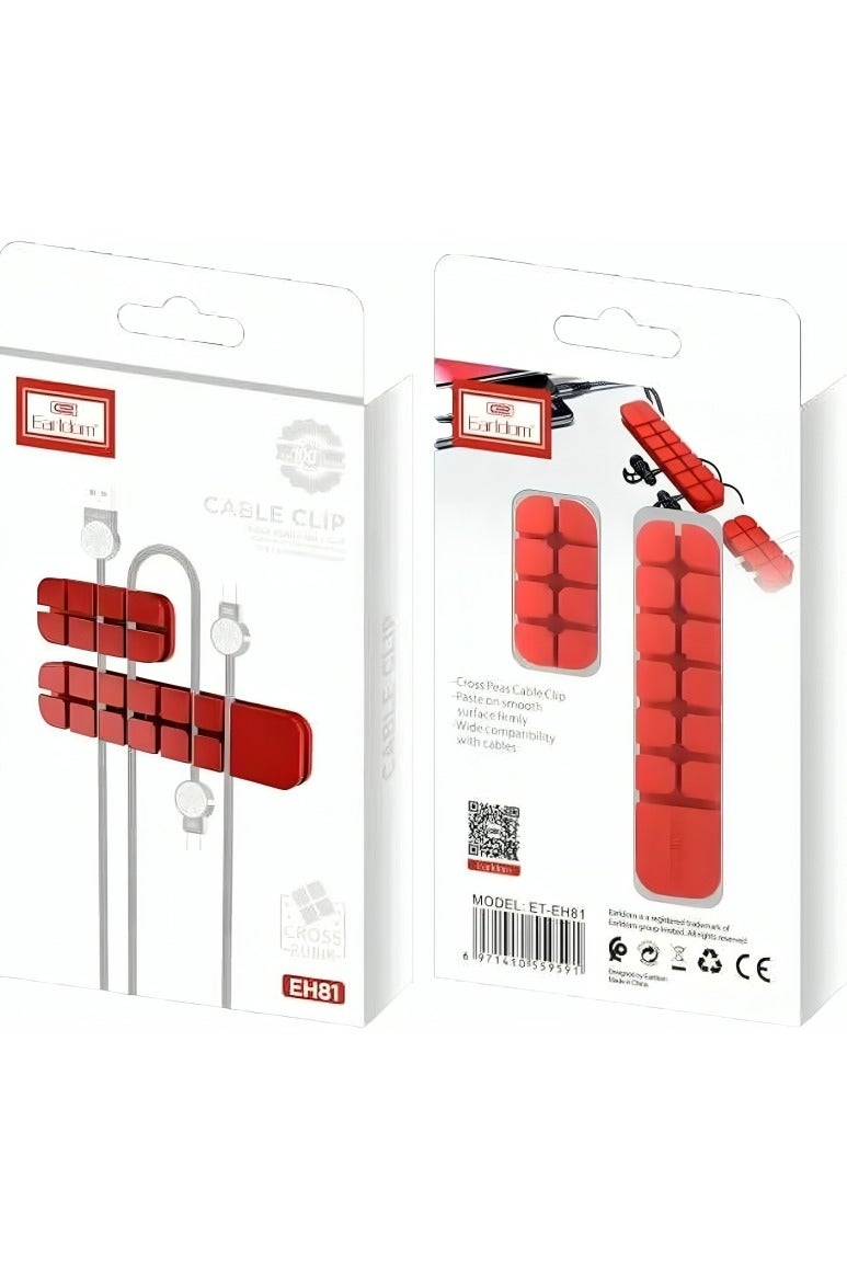 Earldom ET-EH81 Cable Clip Organizer For Cables, USB cords, HDMI cables, and Headphone wires - Red - Image 2