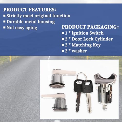 Getfarway أسطوانات قفل الباب ومفتاح الإشعال Getfarway مع 2 مفتاح متوافق مع فورد أيرستار 1994، F150/250/350 بيك أب 1992-1995، E150/250/350 فان 1992-1995، كراون فيكتوريا 1990-1991، رينجر 1995 والمزيد - Image 5