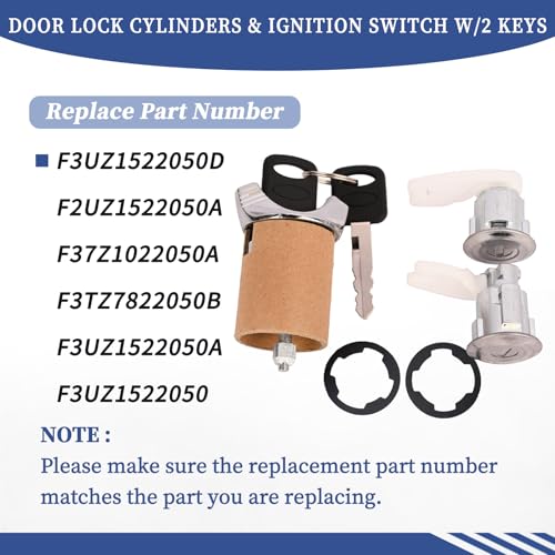 Getfarway أسطوانات قفل الباب ومفتاح الإشعال Getfarway مع 2 مفتاح متوافق مع فورد أيرستار 1994، F150/250/350 بيك أب 1992-1995، E150/250/350 فان 1992-1995، كراون فيكتوريا 1990-1991، رينجر 1995 والمزيد - Image 3