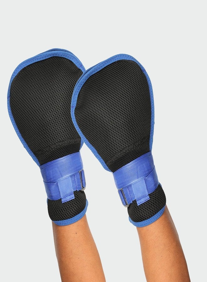 Dyna Cotton Comfortfit Dementia Restraint Gloves - Secure & Gentle Hand Control Mitts, Pair (2Units) - Universal, Blue - Image 1