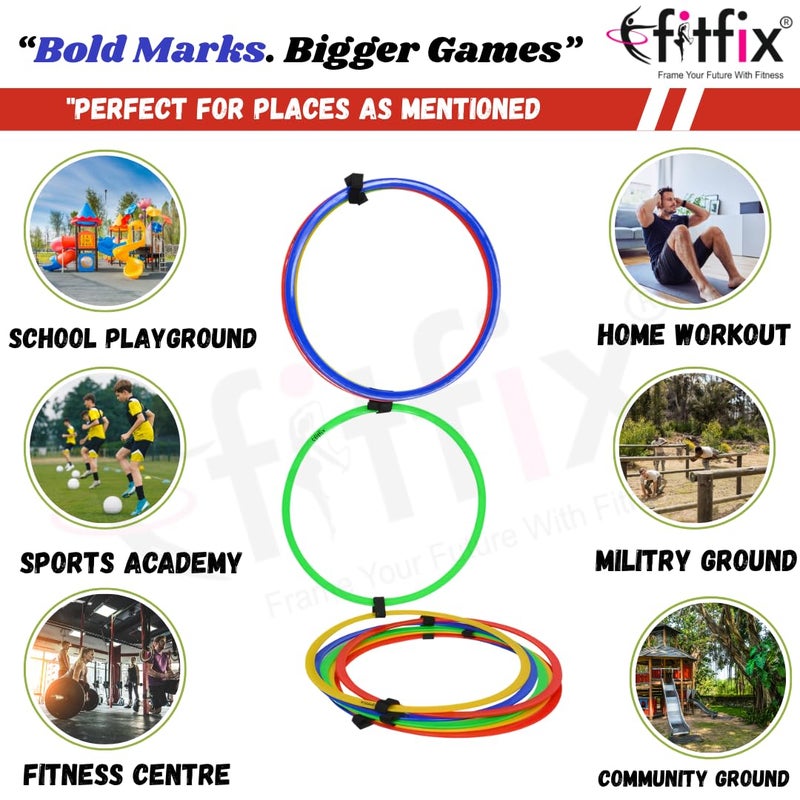Fitfix ® Plastic Agility Speed Ring Ladder Set - 18" Multicolored Footwork Training & Speed Hurdles for Soccer, Football,Baseball,Home Gym Workouts | Set of 12 Rings with Velcro for Kids and Adults - Image 4
