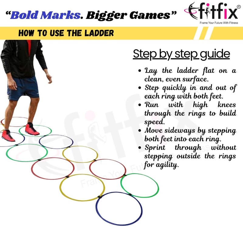 Fitfix ® Plastic Agility Speed Ring Ladder Set - 18" Multicolored Footwork Training & Speed Hurdles for Soccer, Football,Baseball,Home Gym Workouts | Set of 12 Rings with Velcro for Kids and Adults - Image 5