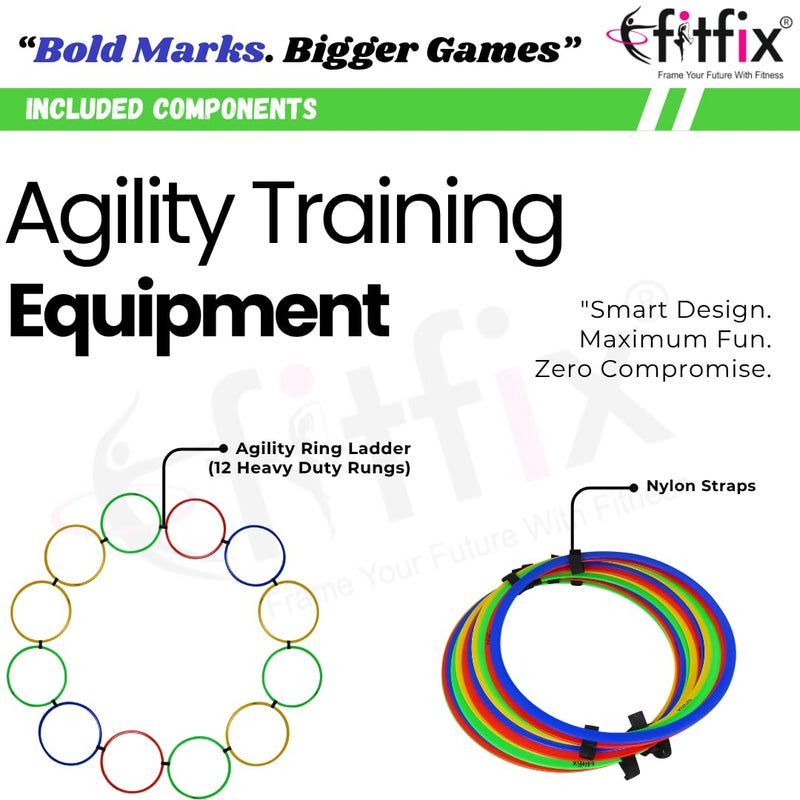 Fitfix ® Plastic Agility Speed Ring Ladder Set - 18" Multicolored Footwork Training & Speed Hurdles for Soccer, Football,Baseball,Home Gym Workouts | Set of 12 Rings with Velcro for Kids and Adults - Image 3