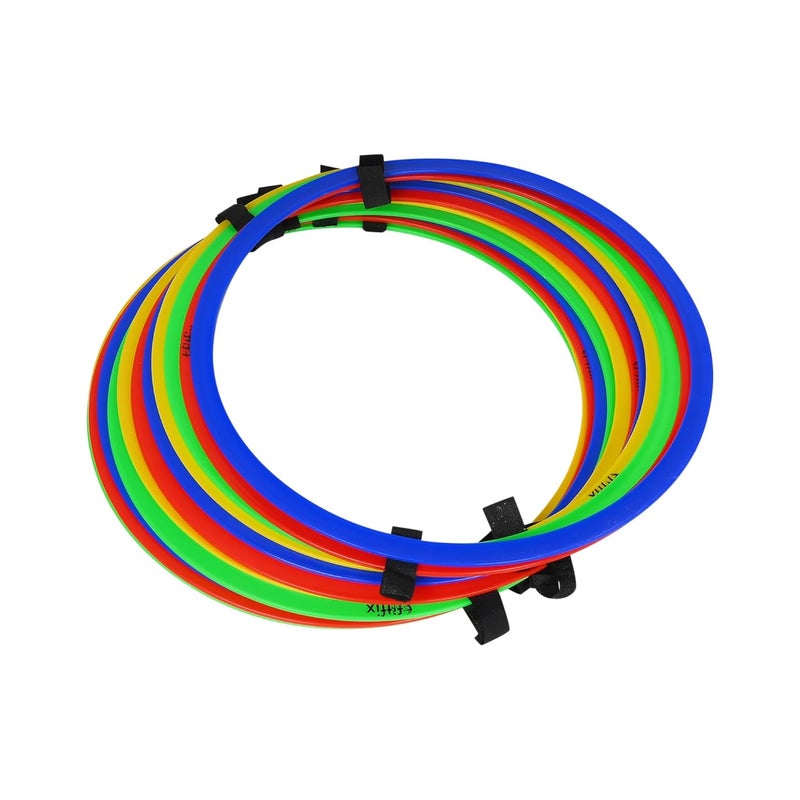 Fitfix ® Plastic Agility Speed Ring Ladder Set - 18" Multicolored Footwork Training & Speed Hurdles for Soccer, Football,Baseball,Home Gym Workouts | Set of 12 Rings with Velcro for Kids and Adults - Image 1