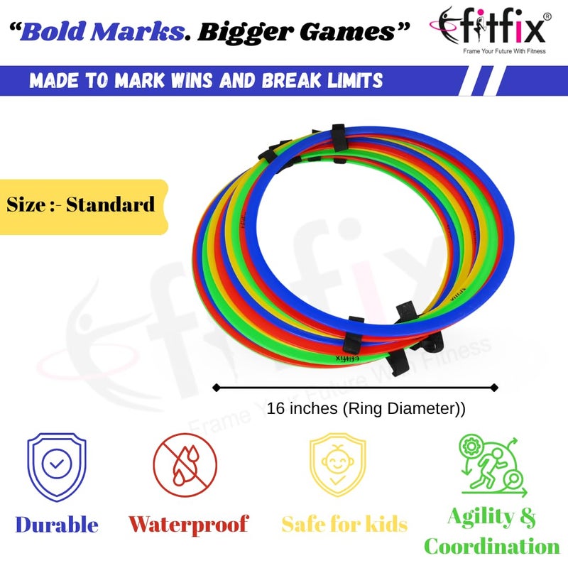 Fitfix ® Plastic Agility Speed Ring Ladder Set - 18" Multicolored Footwork Training & Speed Hurdles for Soccer, Football,Baseball,Home Gym Workouts | Set of 12 Rings with Velcro for Kids and Adults - Image 2