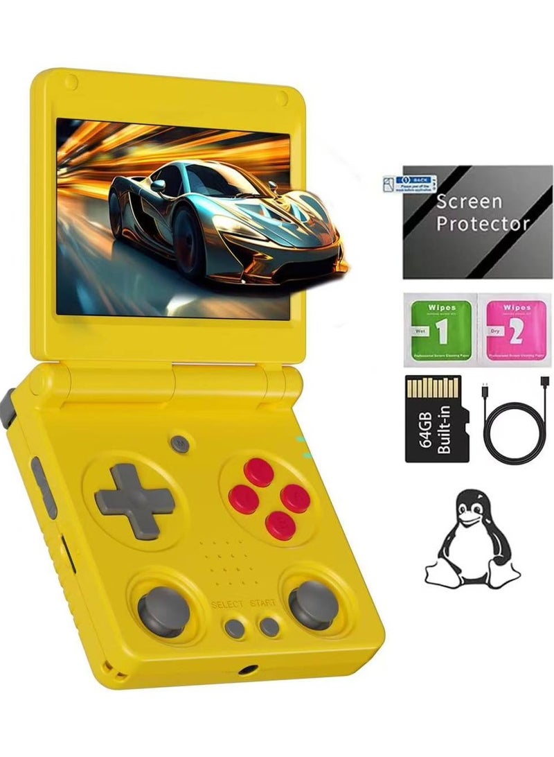 أنبيرنيك وحدة تحكم ألعاب محمولة ANBERNIC RG35XX SP بتصميم كلاسيكي، نظام لينكس، مخرج HDTV، شاشة IPS 3.4 بوصة، واي فاي، HDMI، بلوتوث، مع بطاقة TF سعة 64 جيجابايت، أكثر من 5000 لعبة كلاسيكية، بطارية 3300 مللي أمبير/ساعة، لون أصفر - Image 1