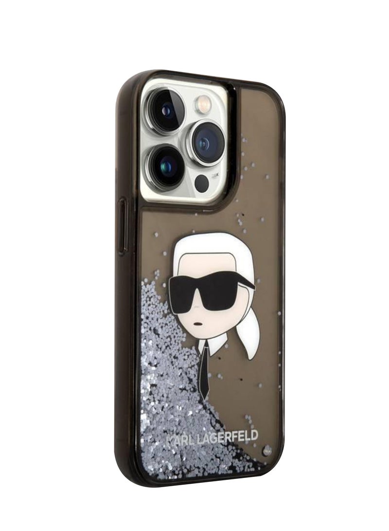 Karl Lagerfeld Liquid Glitter Hard Case With NFT Karl Head For iPhone 16 Pro Max - Black