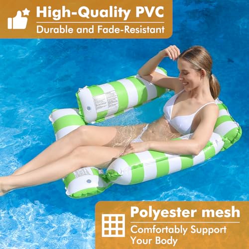 ROUSKY Inflatable Pool Float Chair Lounge for Adults FloatingStripe Pattern Float Hammock for Pool Party Summer Water Fun Green - Image 3