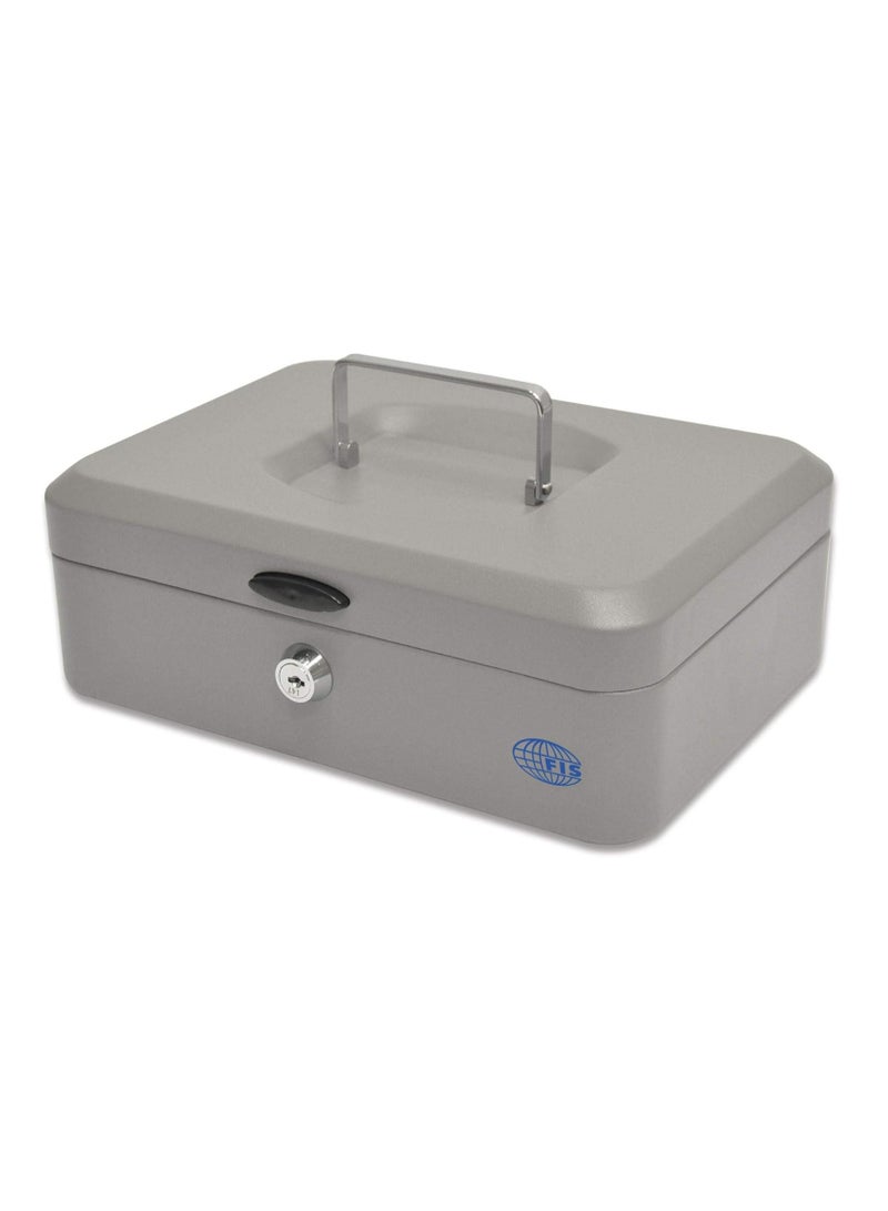 FIS FSCPTS0X20GY Steel Cash Box with Key Lock (Grey, 250 x 180 x 90mm, 10in) - Image 1