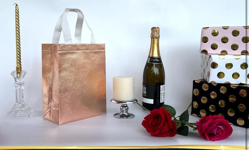 A.S Enterprises JOURNEY JOY Small Size Pack of 12Pcs Glossy Metallic Laminated Non-Woven Reusable Eco-Friendly Party Return Gift Bags (Rose Gold) Party Favor Bags -(EXTRA SMALL) 7X9X3 - Image 5