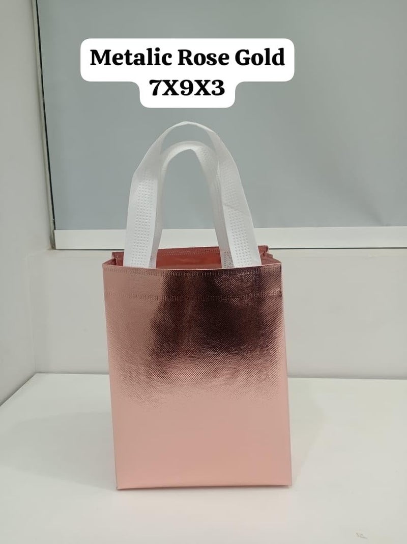 A.S Enterprises JOURNEY JOY Small Size Pack of 12Pcs Glossy Metallic Laminated Non-Woven Reusable Eco-Friendly Party Return Gift Bags (Rose Gold) Party Favor Bags -(EXTRA SMALL) 7X9X3 - Image 2