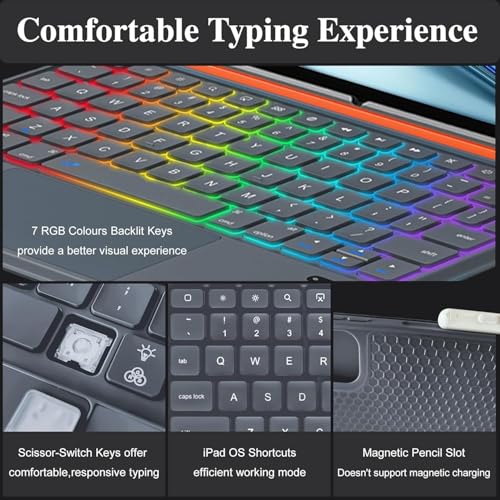 RTSY Kickstand Combo Keyboard case for iPad A16 (11th), iPad 10th Gen, iPad Air 11 (M3/M2) / Air 5th/4th & Pro 11 (4th/3rd/2nd/1st Gen) with 7-Colors Backlight, Precision Trackpad, Writing/Viewing - Image 4
