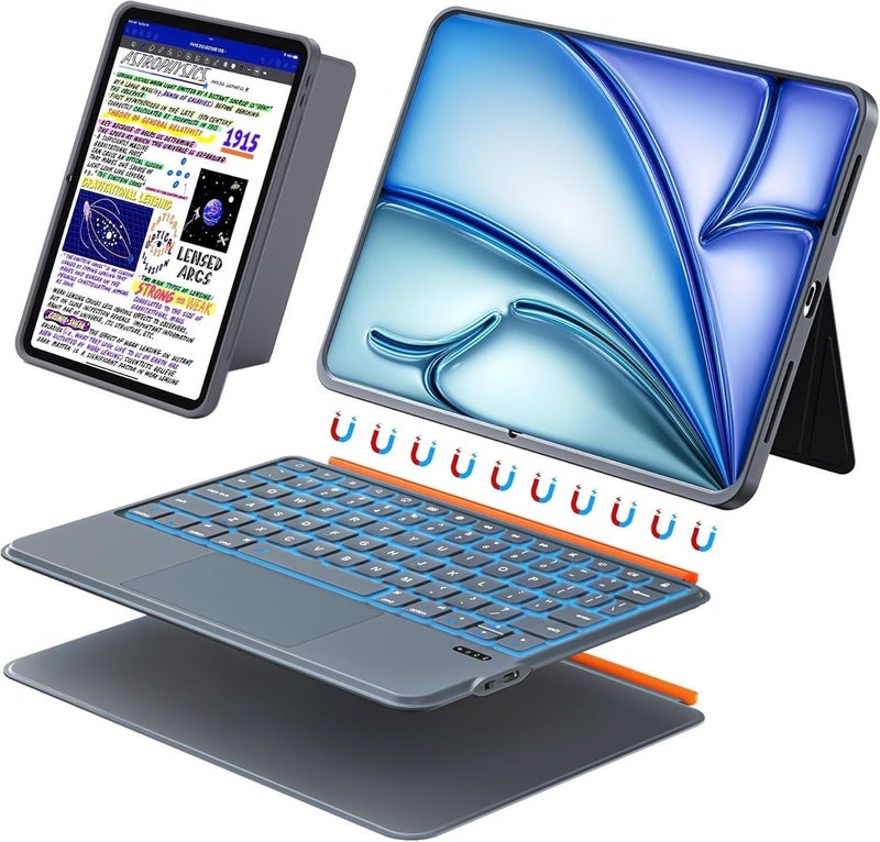 RTSY Kickstand Combo Keyboard case for iPad A16 (11th), iPad 10th Gen, iPad Air 11 (M3/M2) / Air 5th/4th & Pro 11 (4th/3rd/2nd/1st Gen) with 7-Colors Backlight, Precision Trackpad, Writing/Viewing - Image 1