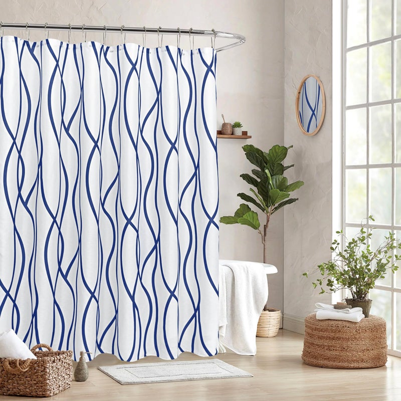 Biscaynebay Biscaynebay Textured Fabric Shower Curtain 72x72 Inch Navy Printed Striped Linen Modern Hotel Luxury Quality Cloth Bathroom Curtains Machine Washable 