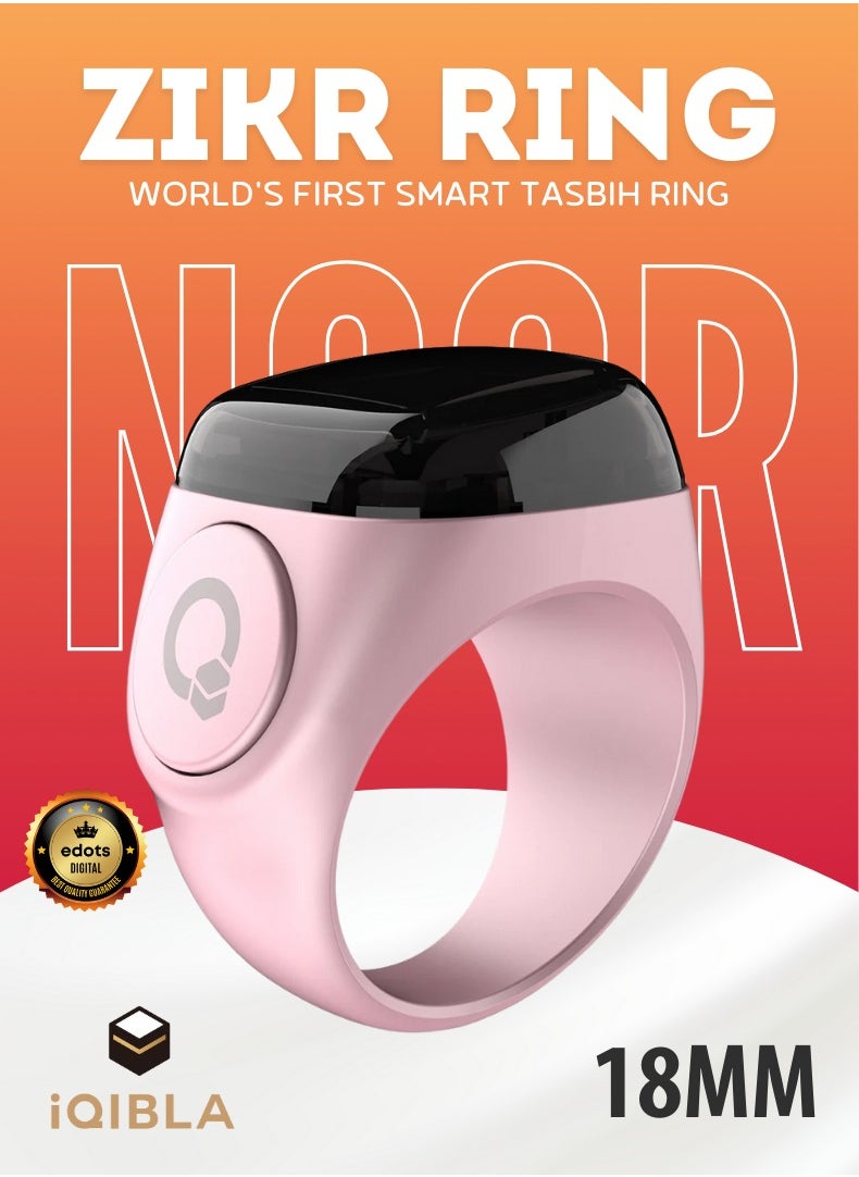iQIBLA Zikr Ring Noor | 18MM Prayer Ring, Tasbih Counter & Islamic Reminder | Waterproof Wearable Technology | Pink  - Image 1