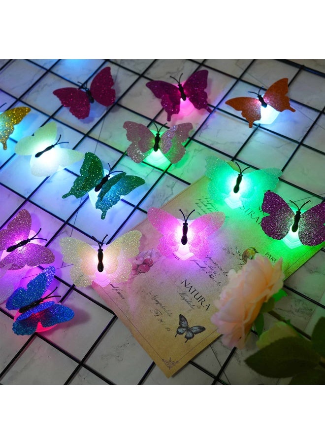 أضواء ليلية ثلاثية الأبعاد على شكل فراشات بتقنية LED، 20 قطعة من أضواء الزينة على شكل فراشات مفردة ومزدوجة، ملصقات جدارية مضيئة وامضة لغرفة النوم، الحديقة، الفناء الخلفي، الحفلات، الحديقة، ديكور غرفة المعيشة - Image 2