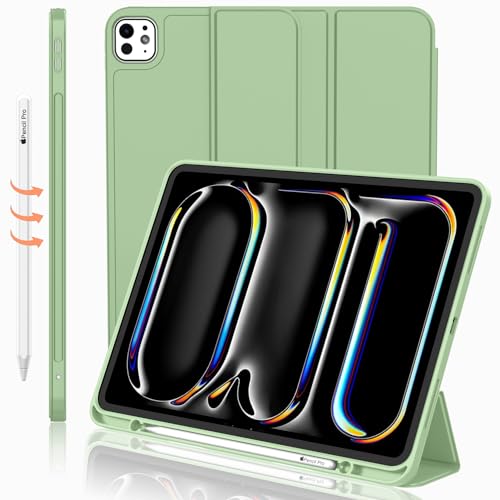 iMieet iPad Pro 13 Inch Case (M5/M4) 2025/2024 with Pencil Holder, Trifold Stand Smart Case with Soft TPU Back, Auto Wake/Sleep (Matcha Green) - Image 1