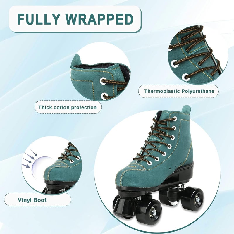 jessie High-Top Roller Skates for Men and Women - Adjustable Classic Four-Wheel Skates in Cyan - Image 3