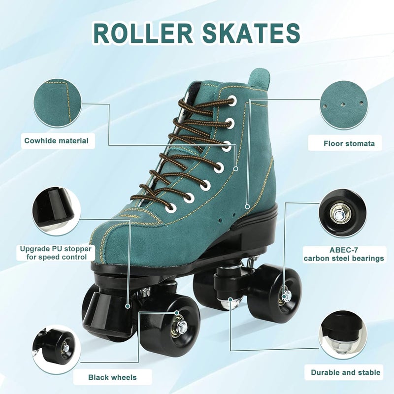 jessie High-Top Roller Skates for Men and Women - Adjustable Classic Four-Wheel Skates in Cyan - Image 2