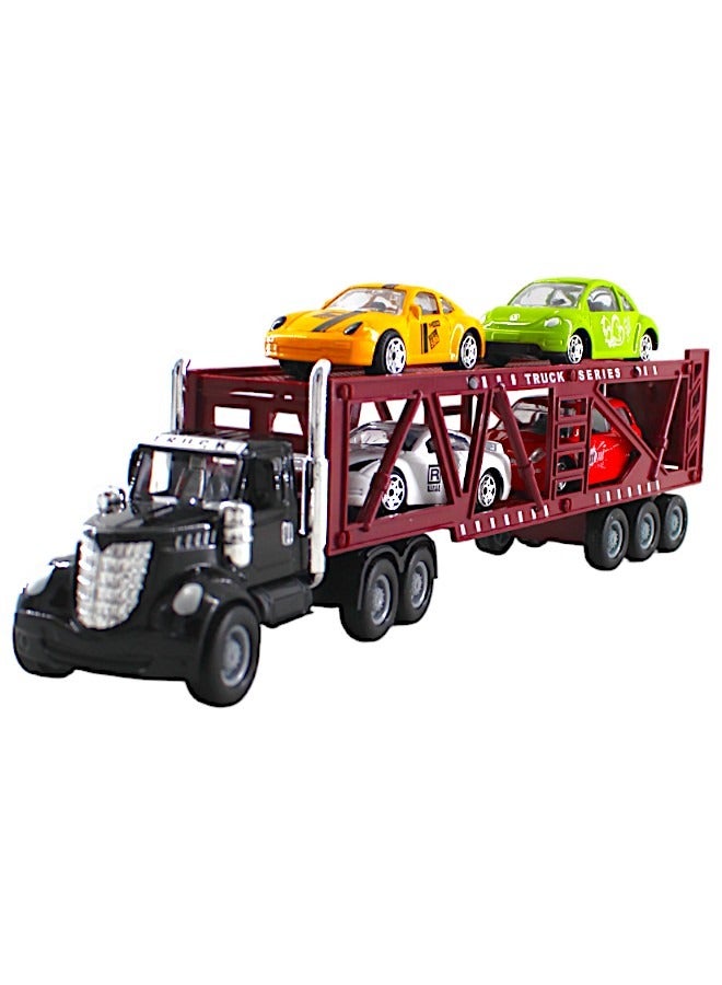 Toy Box Diecast Container Truck With 4 Pullback Cars Toys Platyset For Kids  - Image 1