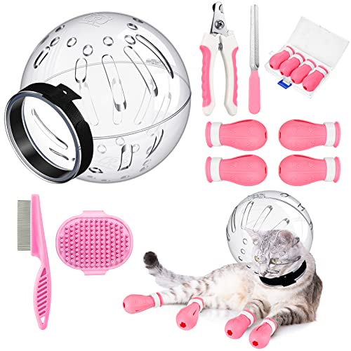 LEIFIDE Cat Muzzle for Grooming Cat Adjustable Hood with Paw Covers Nail Clipper Trimmer Brush Tick Remover Tool Kitten Breathable Anti Bite Muzzles Silicone Anti Scratch Boots for Cats Bathing Shaving - Image 1