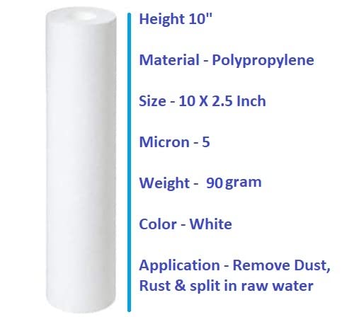 SYFLO Spun Filter Cartridge I 5 Micron 10" PP Spun Filter Candle Compatible for All Type RO Water Purifiers 10 inch Pre Filter Housing (4)  - Image 4