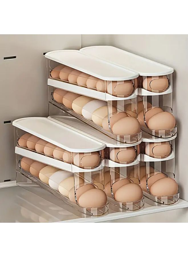 2 Tier Rolling Egg Holder White Space Saving Fridge Organizer With Anti Tip Design - Image 4