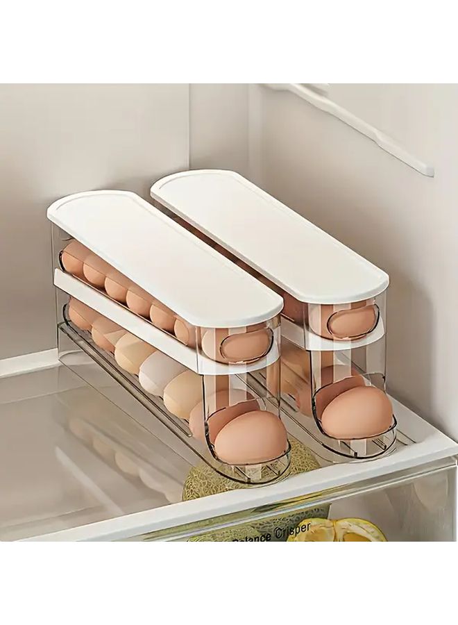 2 Tier Rolling Egg Holder White Space Saving Fridge Organizer With Anti Tip Design - Image 5