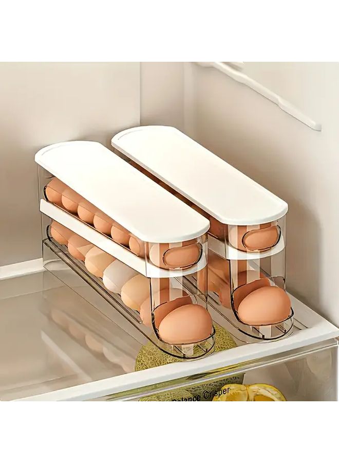 2 Tier Rolling Egg Holder White Space Saving Fridge Organizer With Anti Tip Design - Image 3