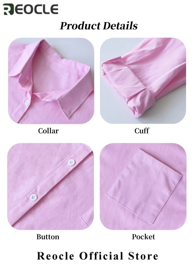 REOCLE Women's 2 PCS Cotton Linen Set Comfortable and Breathable Retro Outfits Button Down Long Sleeve Shirt and High Waist Wide Leg Pants Set - Image 4