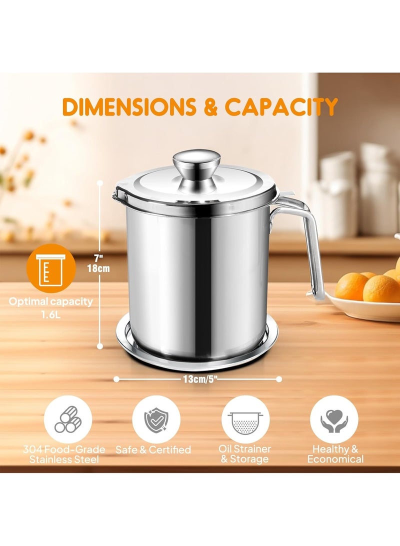 LOOPITYS oil storage tank 2L / 67.6 Fl Oil filter pot Grease Container with SUS304 stainless steel Fine Mesh Strainer Dust-proof Lid Tray for Fat , Hot Frying Oil large capacity Storing Frying Used Cooking Grease oil can - Image 3