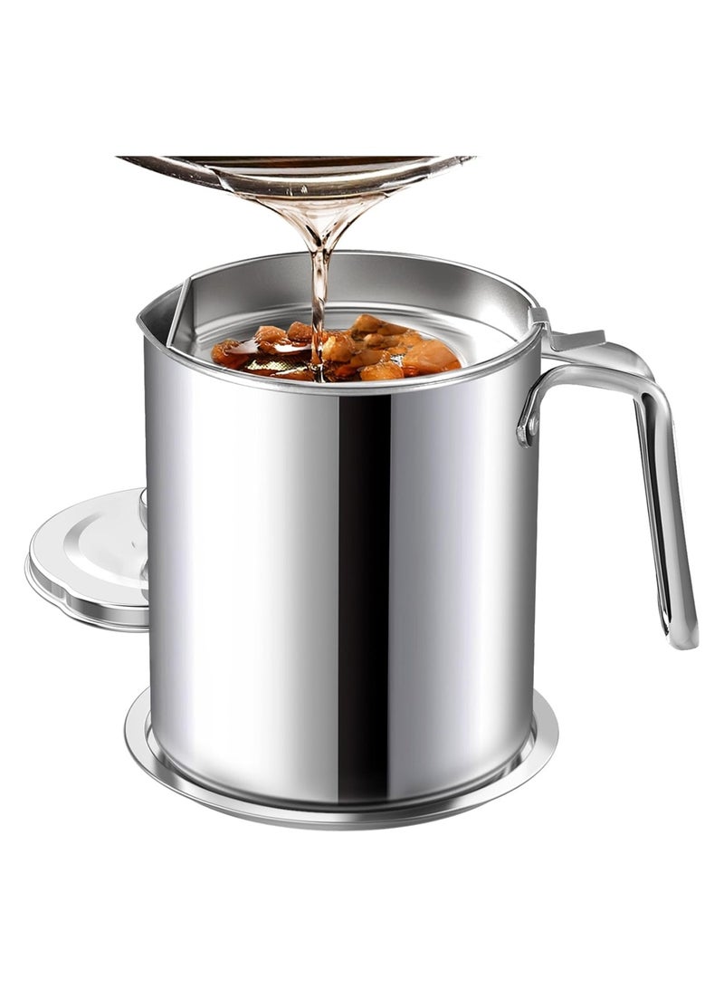 LOOPITYS oil storage tank 2L / 67.6 Fl Oil filter pot Grease Container with SUS304 stainless steel Fine Mesh Strainer Dust-proof Lid Tray for Fat , Hot Frying Oil large capacity Storing Frying Used Cooking Grease oil can - Image 5