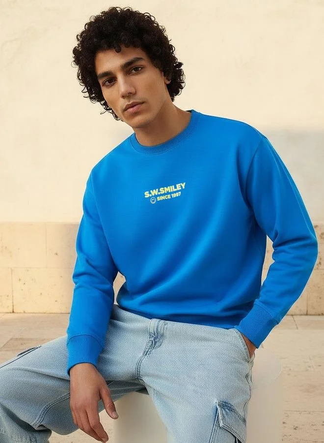 اس بي كاركترز Men Regular Fit Smiley World Print Sweatshirt