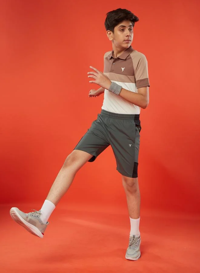 تكنوسبورت Technosport Boys Color Block Slim Fit Sports Shorts