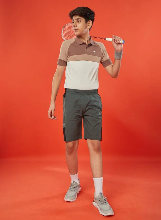 تكنوسبورت Technosport Boys Color Block Slim Fit Sports Shorts